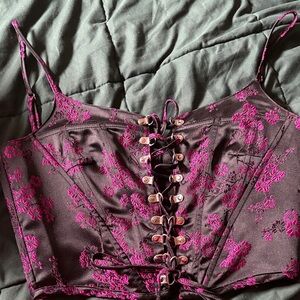 Floral Lace-Up Corset Top